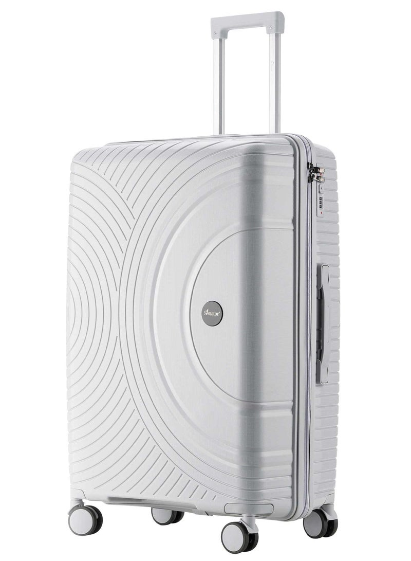 SENATOR Unisex Hard Case Medium Checked Luggage Lightweight PP Fashion Trolley Luggage with 360° Degree 4 Twin Wheel and Safe Zippers KH1010 Light Grey - Image 1